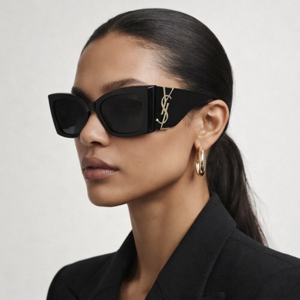 NEW Saint Laurent SLM119 BLAZE 001 Black Grey Oversized Cat Eye Women Sunglasses